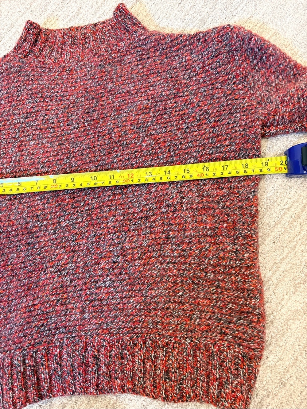 Roots Lambswool Mock Neck Sweater | 80% Lambswool | Marled Red Knit | Small - Picture 8 of 9
